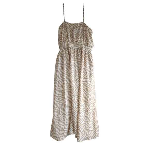Ann Taylor Zebra Print Midi Dress Tan White Women's Size Medium - Picture 2 of 7